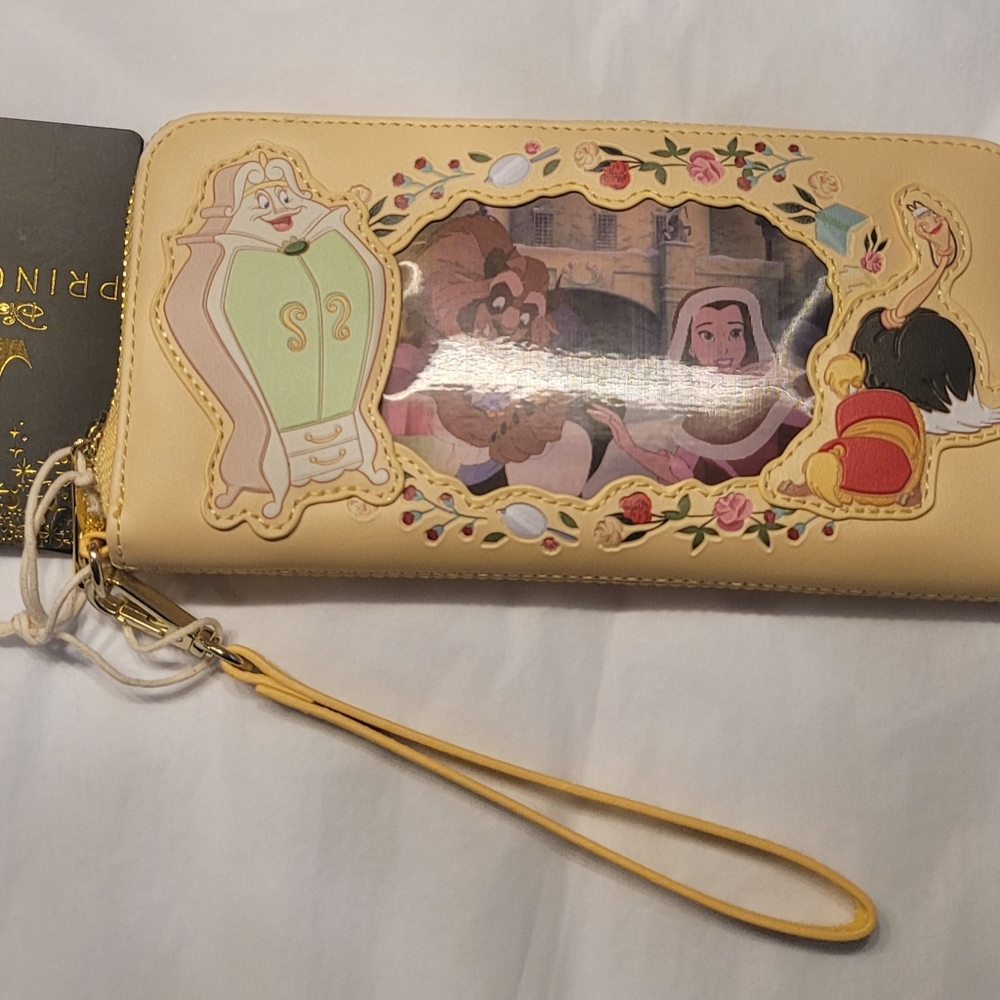 Loungefly DISNEY Beauty and the Beast Princess Lenticular Zip Wrislet NWT